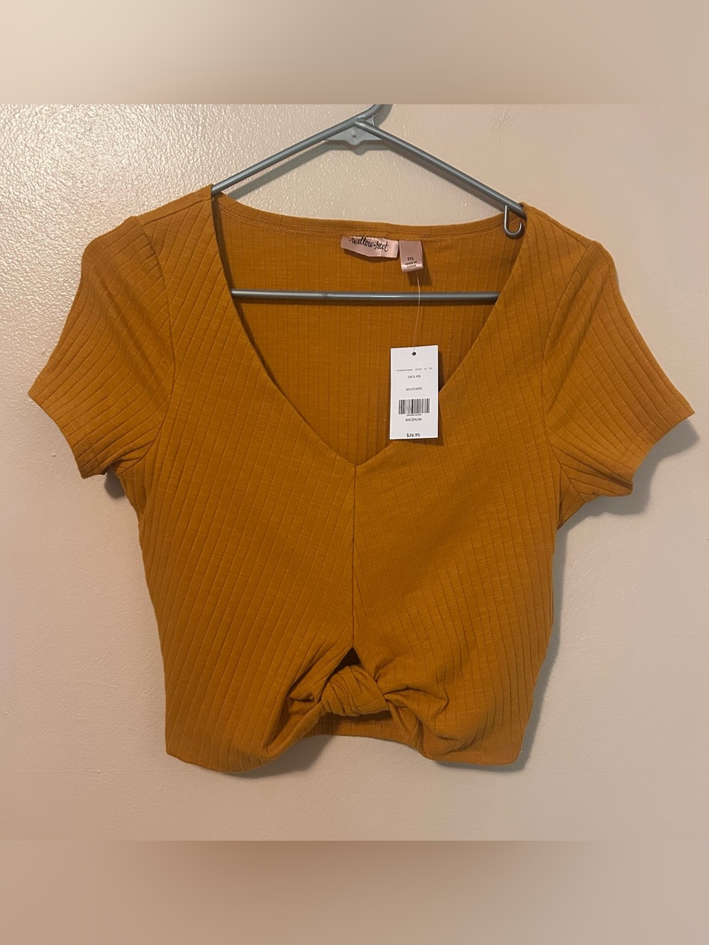 Willow & Root Cotton Ribbed Knot-Front Crop Top - Mustard